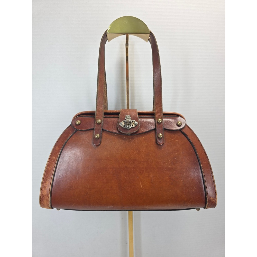 Vintage John Romain Leather Satchel Handbag Brown T-268 Doctor Bag